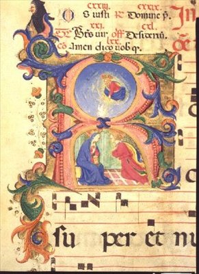 Missal 515 f.42r Historiated R inicial representando a Anunciação, 1448-49 de Zanobi di Benedetto Strozzi