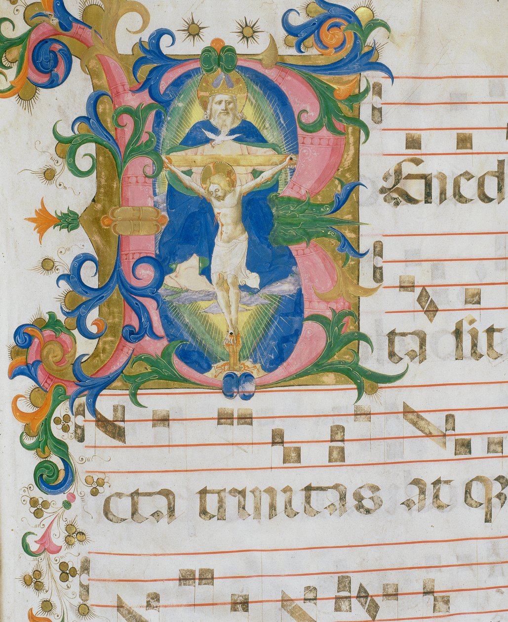 A Trindade, detalhe em miniatura do livro do coro de Zanobi di Benedetto Strozzi