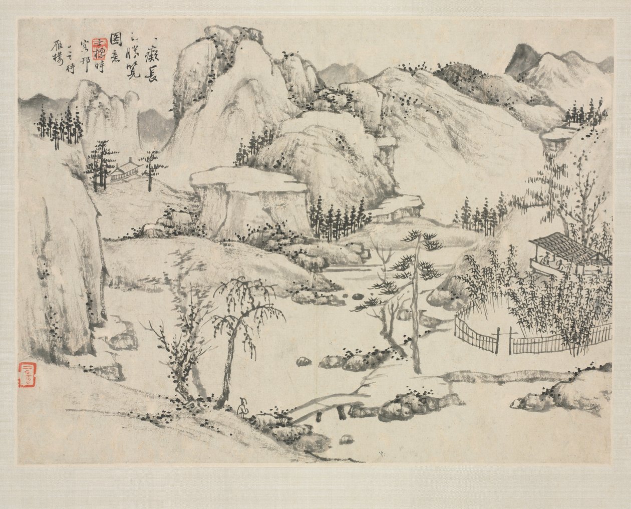 Álbum de Paisagem em Vários Estilos: Cenário do Monte. Changbai depois de Huang Gongwang, 1684. de Zha Shibiao