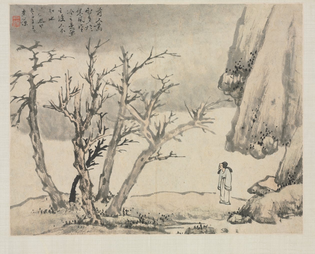 Álbum de paisagens em vários estilos: Snowy Landscape, 1684. de Zha Shibiao