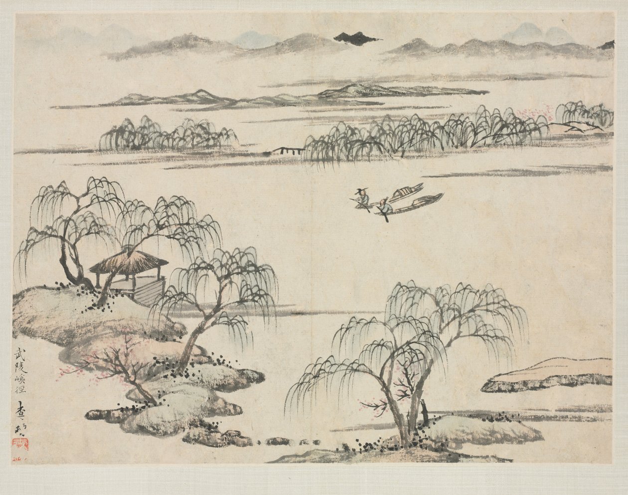 Álbum de paisagem em vários estilos: The Stream of Wuling de Zha Shibiao