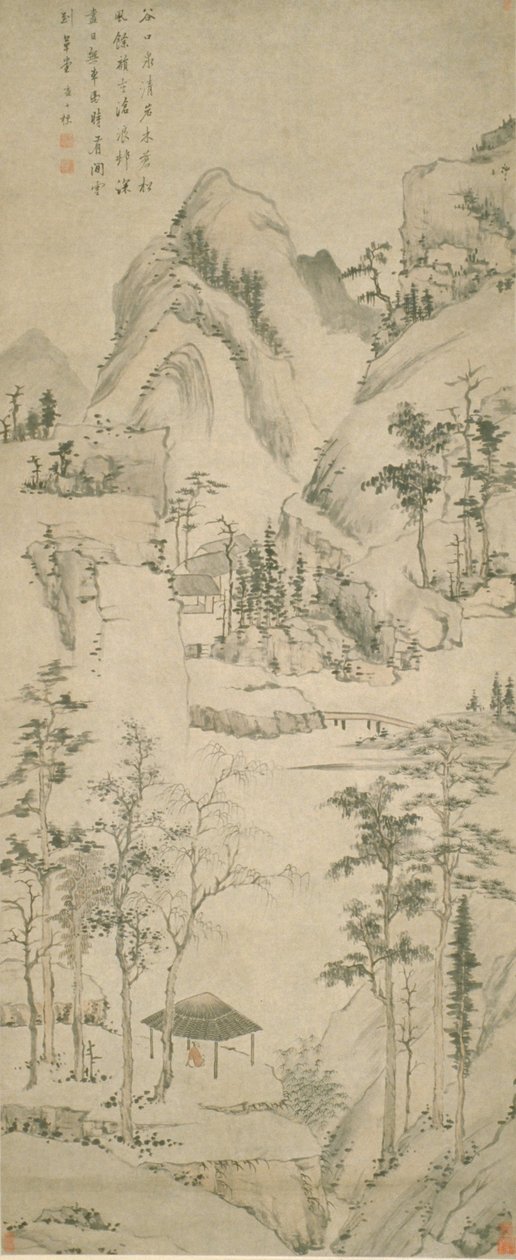 Paisagem com figura (tinta e cor sobre papel) de Zha Shibiao