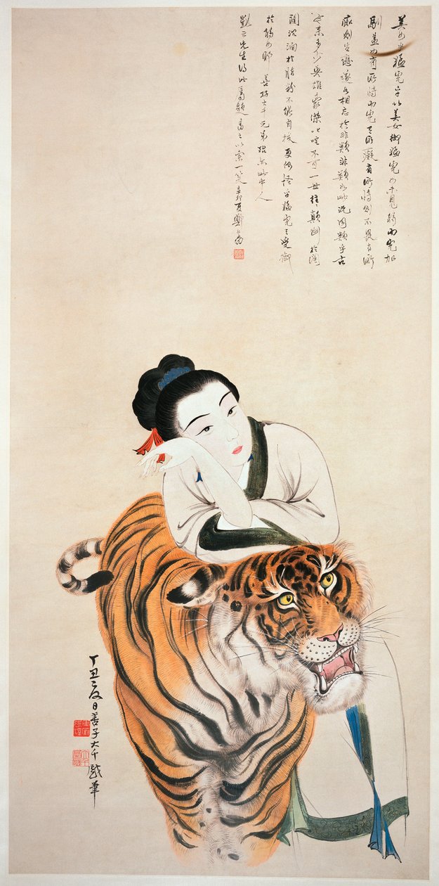 Senhora apoiada em um tigre de Shanzi and Daqian Zhang 