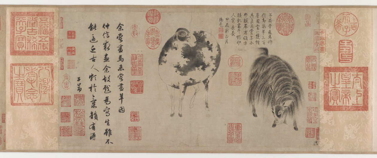 Ovelha e cabra, Dinastia Yuan, c.1300 (tinta sobre papel) de Zhao Mengfu Chao Meng Fu or