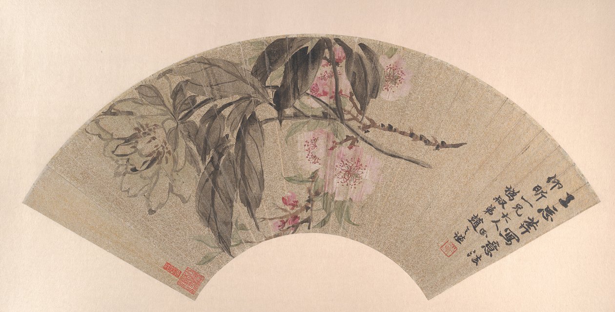 Flores de pêssego e peônia, ca. 1860. de Zhao Zhiqian