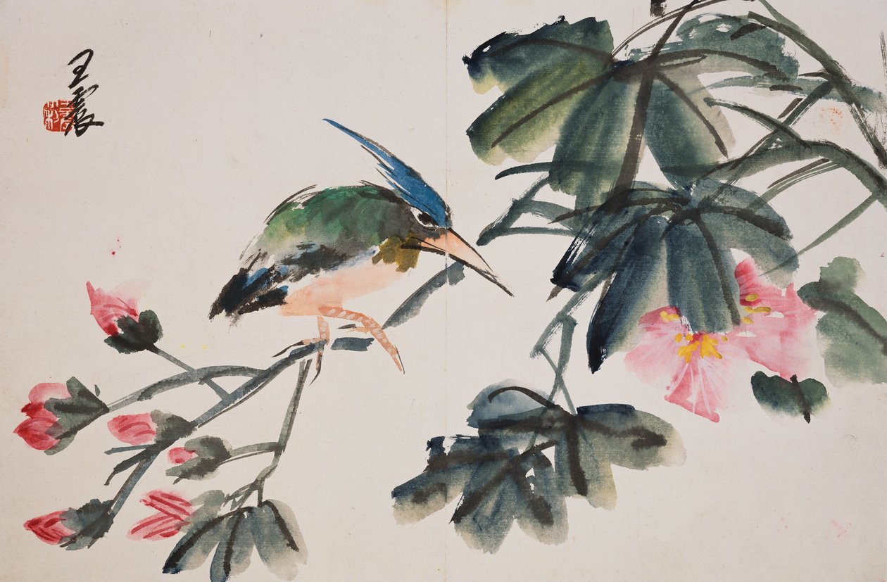Folha de um álbum de pinturas de flores e pássaros de Zhen Wang