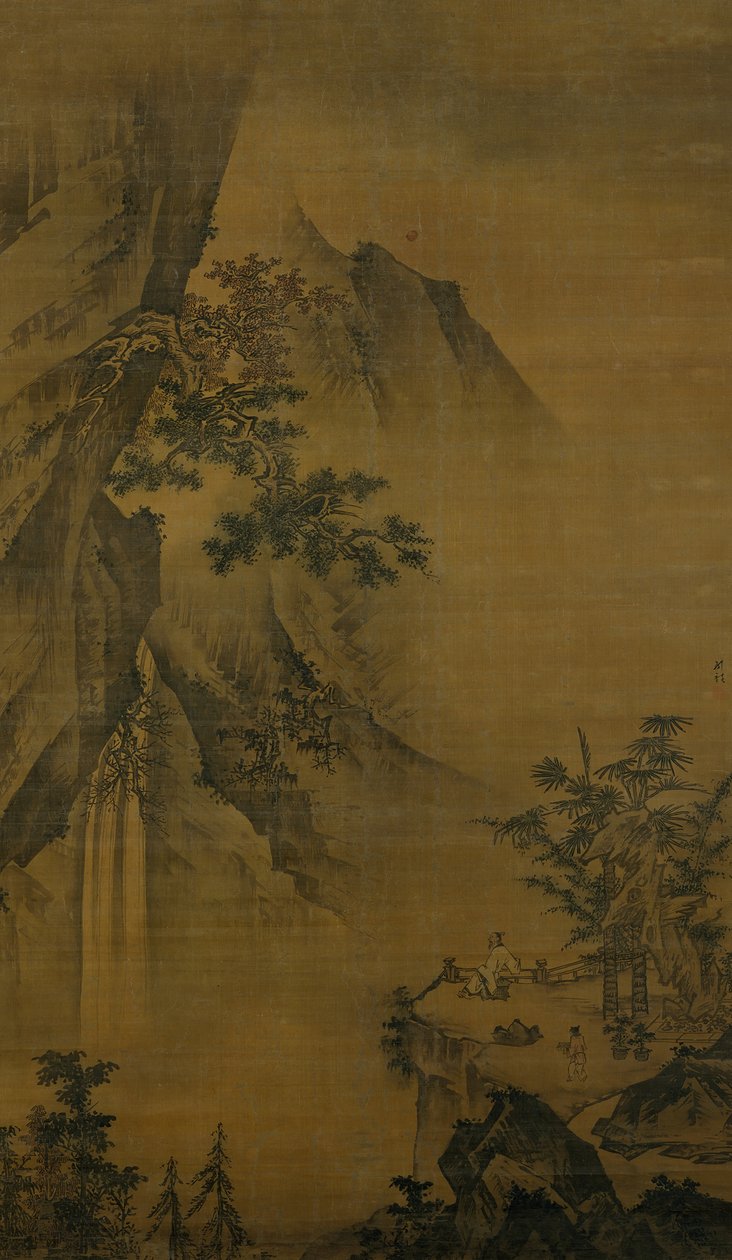 Estudioso a olhar para uma queda de água, no final do século XV. de Zhong Li
