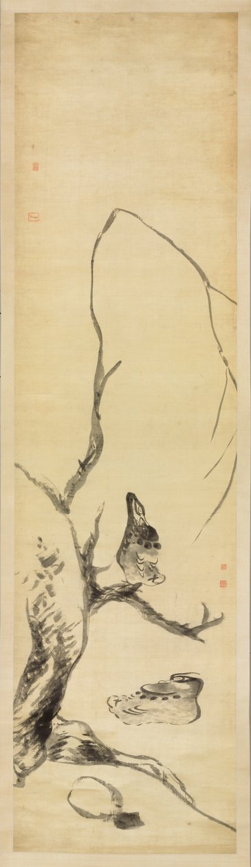 Pássaros e patos (tinta sobre cetim) de Zhu da Bada Shanren