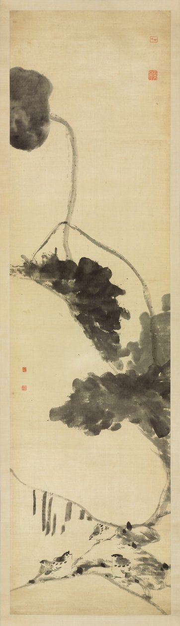 Pássaros e patos (tinta sobre cetim) de Zhu da Bada Shanren