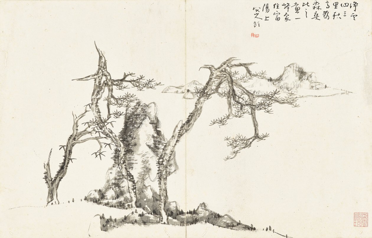 Paisagens e flores, álbum de seis folhas de Zhu da Bada Shanren