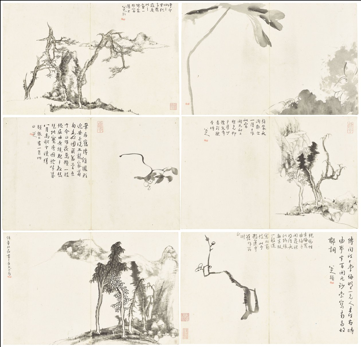 Paisagens e flores, álbum de seis folhas de Zhu da Bada Shanren