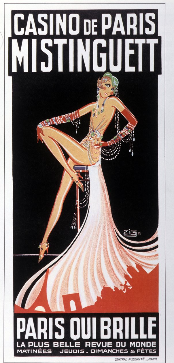 Cartaz de Mistinguett (Mistinguette) no Casino de Paris por Zig. 1931.DR de Zig