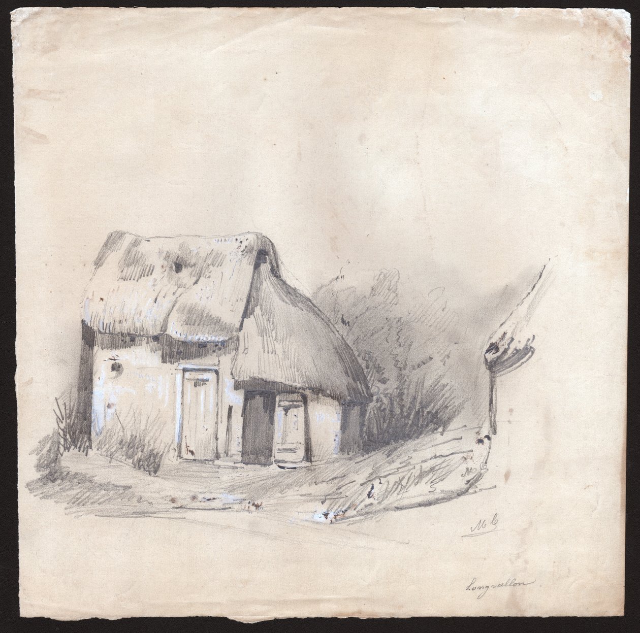 Uma casa de palha no centro da França. cerca de 1830 (ilustração) de . .
