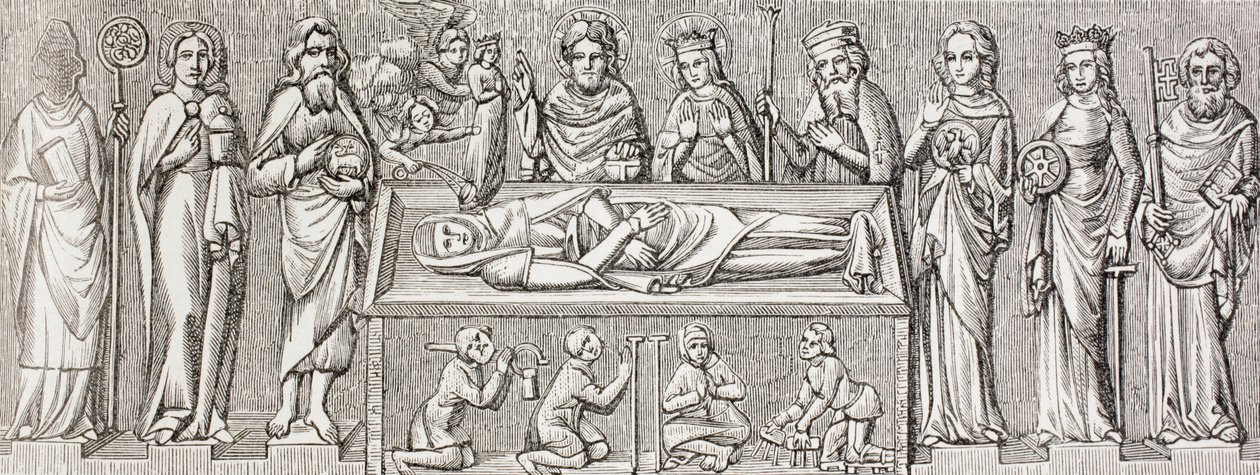 Depois do baixo-relevo sobre o túmulo da Princesa Isabel da Hungria (1207 - 1231), uma santa católica, de "Military and Religious Life in the Middle Ages" de Paul Lacroix, publicado em Londres por volta de 1880. de Ferdinand Georg Waldmuller