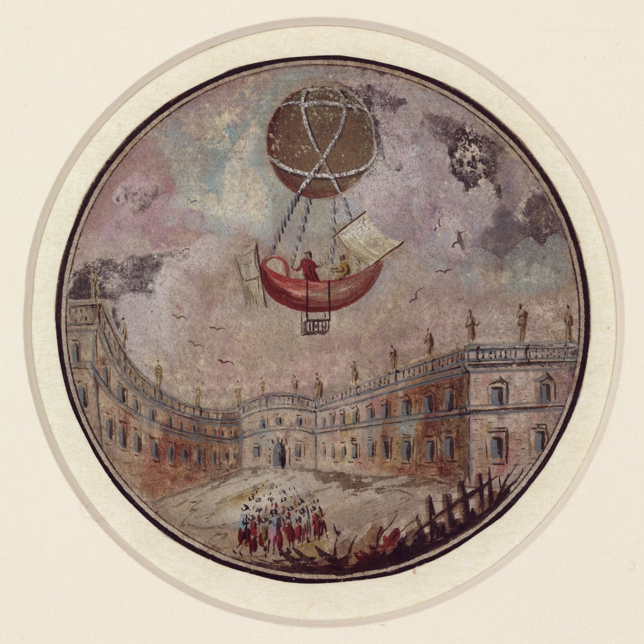 Um desastre de balonismo precoce, c 1785 de Frederick (attr. to) Barnard
