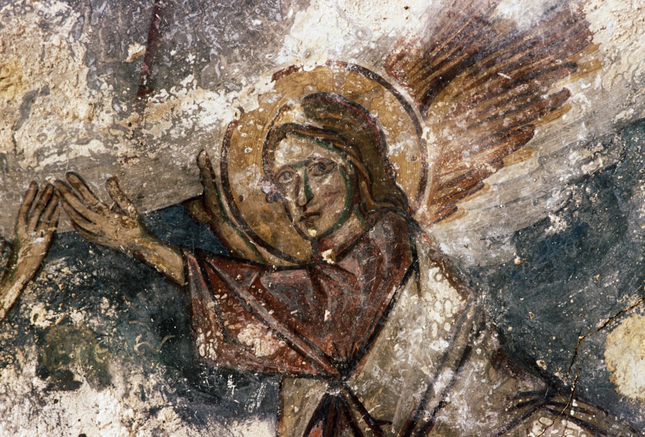 Anjo, afresco na igreja bizantina de Agios Georgios, Apodoulou, Creta, Grécia (foto) de Georg Carl Heinrich Dollmann