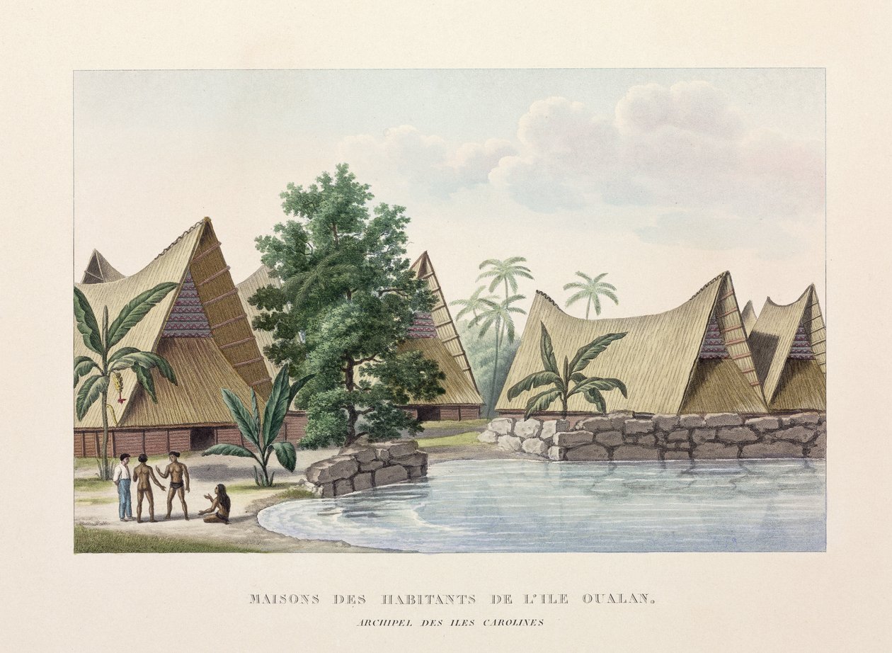 Casas de Arquitectura em Oualan, Ilhas Caroline de Frederick (attr. to) Barnard