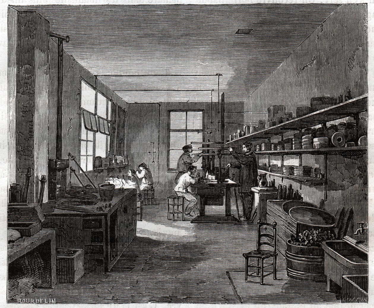 Atelier de galvanoplastie. Oficina de galvanoplastia. de Frederick (attr. to) Barnard
