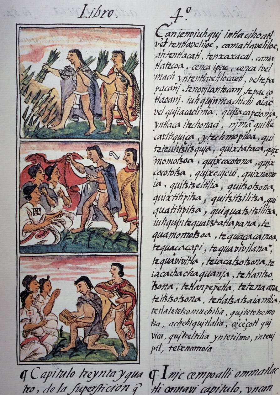 Crenças e superstições, Livro IV do Codex Florentino, Versão bilíngüe em espanhol e nahuatl, História Geral das Coisas da Nova Espanha (Historia general de las cosas de Nueva Espana), civilização asteca de Georg Carl Heinrich Dollmann