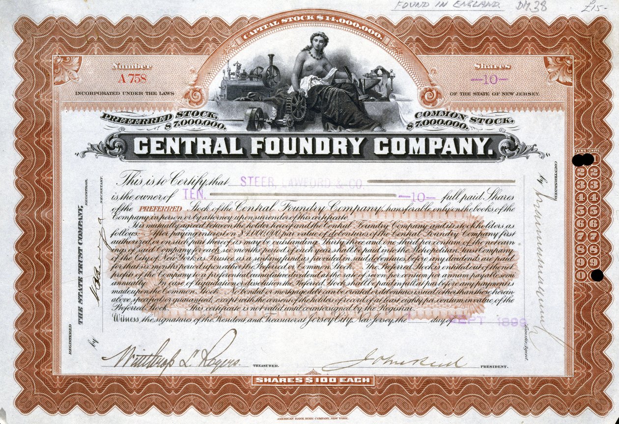 Certificado de participação na Fundição Central, Brasil de Frederick (attr. to) Barnard
