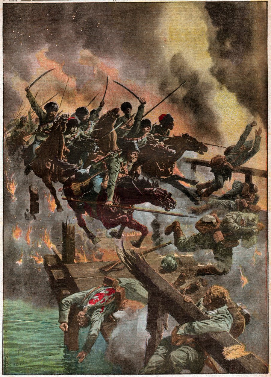 Charge de cosaques russes. Ataque de cossacos russos. de Ferdinand Georg Waldmuller