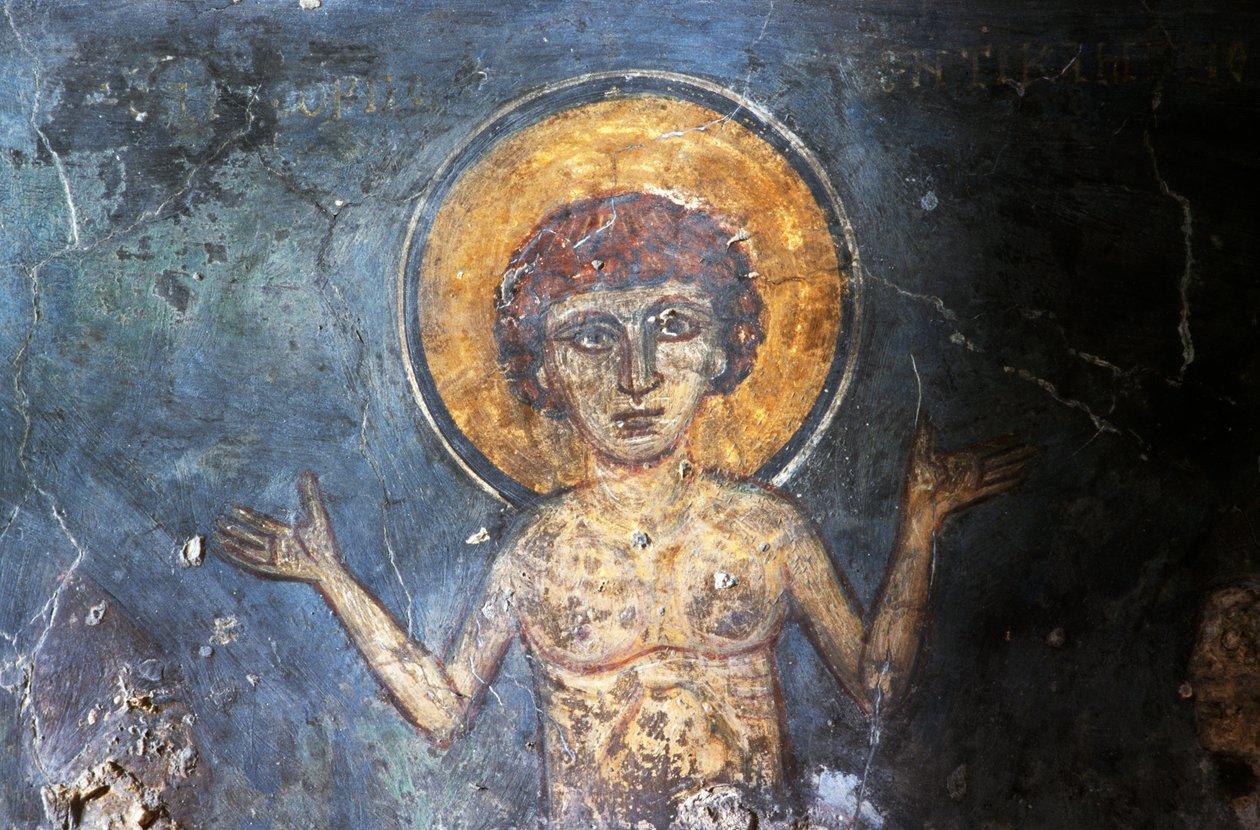 Cristo, afresco na igreja bizantina de Agios Georgios Sfakiotis, Diavaide, Creta, Grécia (foto) de Georg Carl Heinrich Dollmann