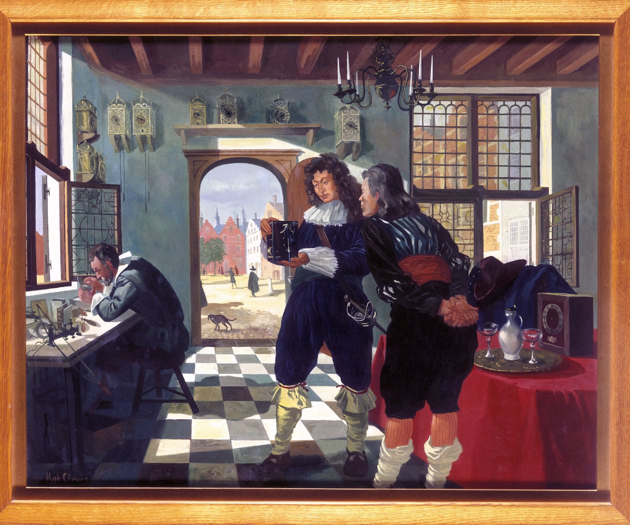Relógio & Watch Makers Christiaan Huygens na loja de relojoaria Salomon Coster de Frederick (attr. to) Barnard