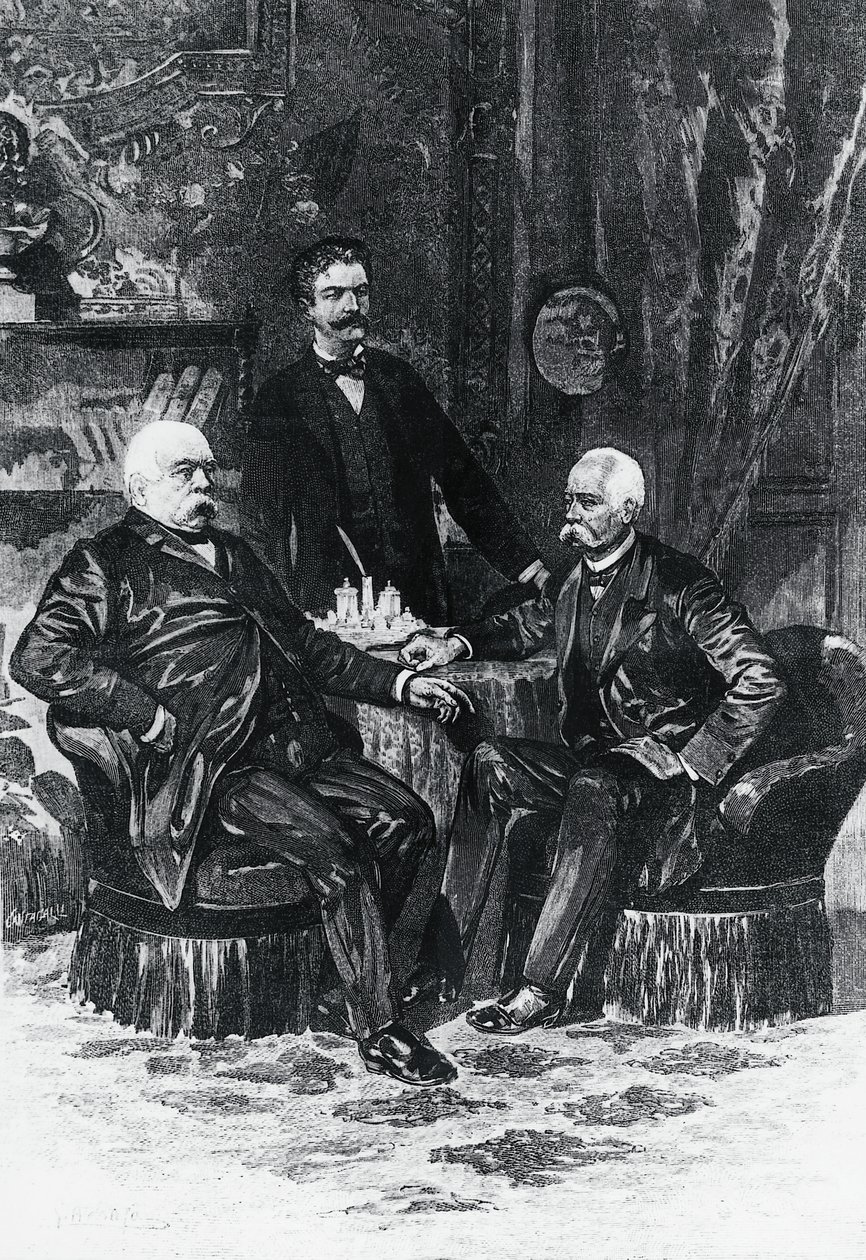 Conferência entre Otto von Bismarck (1815-1898) e Francesco Crispi (1819-1901) em Friedrichsruhe, outubro de 1887, Alemanha de William Walcutt