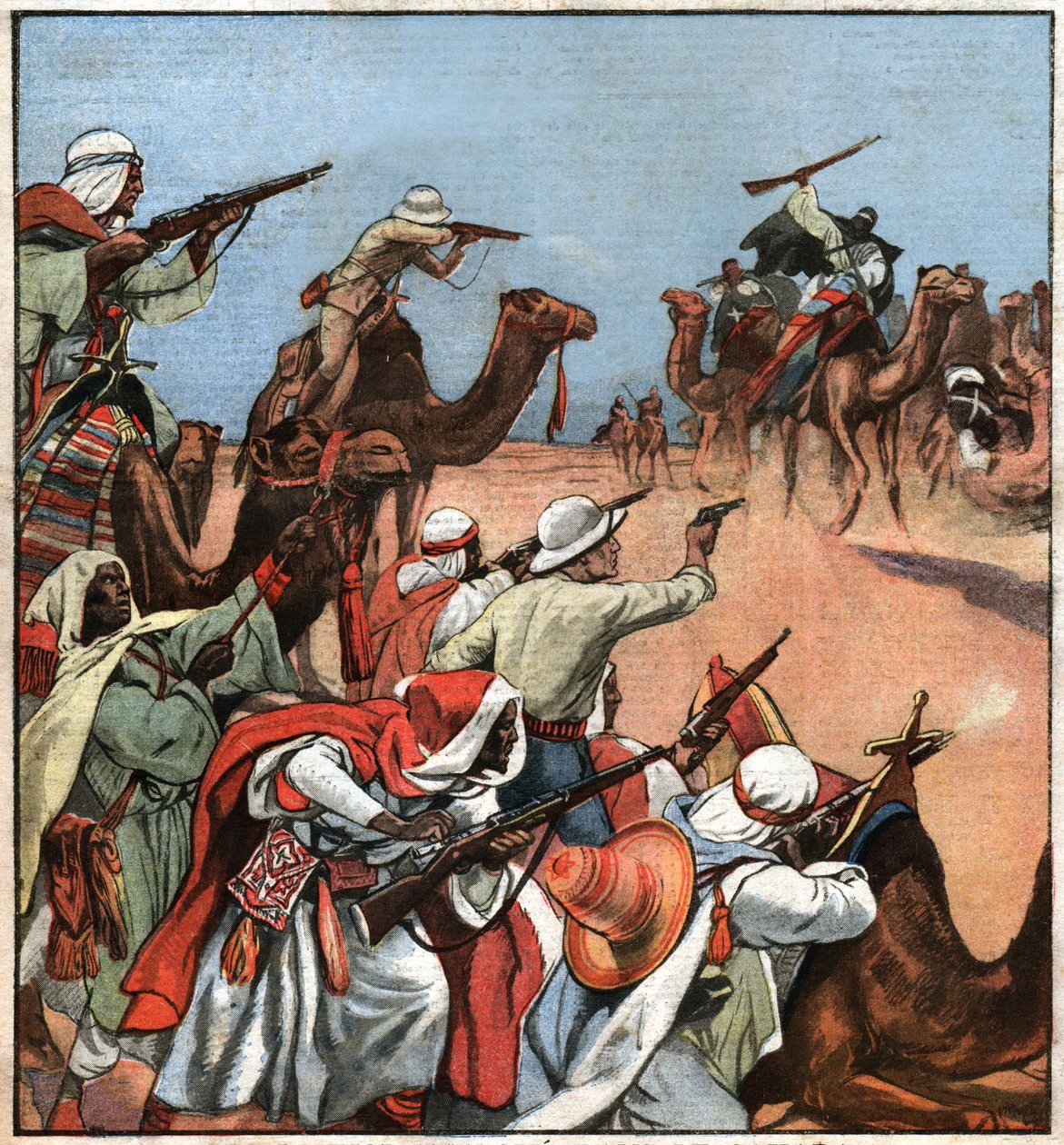 Convoi colonial dans le Maghreb. Comboio colonial francês no Magrebe. de Ferdinand Georg Waldmuller