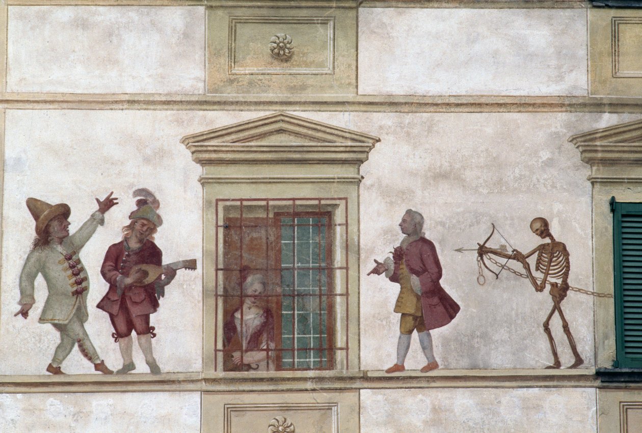 Dança da Morte, fresco, casa Milesi, Cassiglio, Lombardia, Itália de Georg Carl Heinrich Dollmann