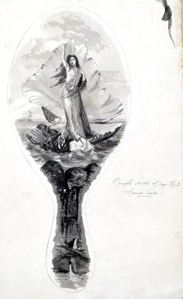 Desenho para um espelho de costas com Vénus na sua concha, c 1870-1875 de Frederick (attr. to) Barnard