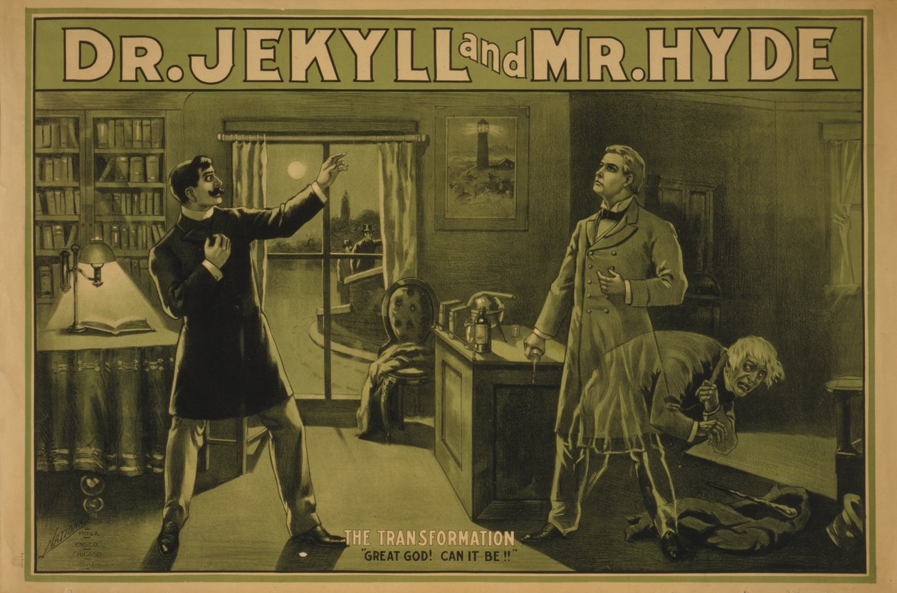 Dr. Jekyll e Mr. Hyde, c.1890 (litografia colorida) de . .