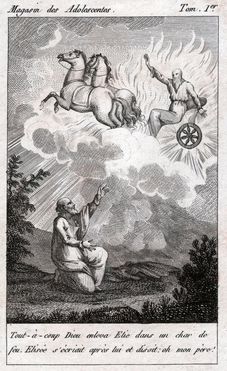 Elijah decola para o céu, por volta de 1880 (gravura) de . .