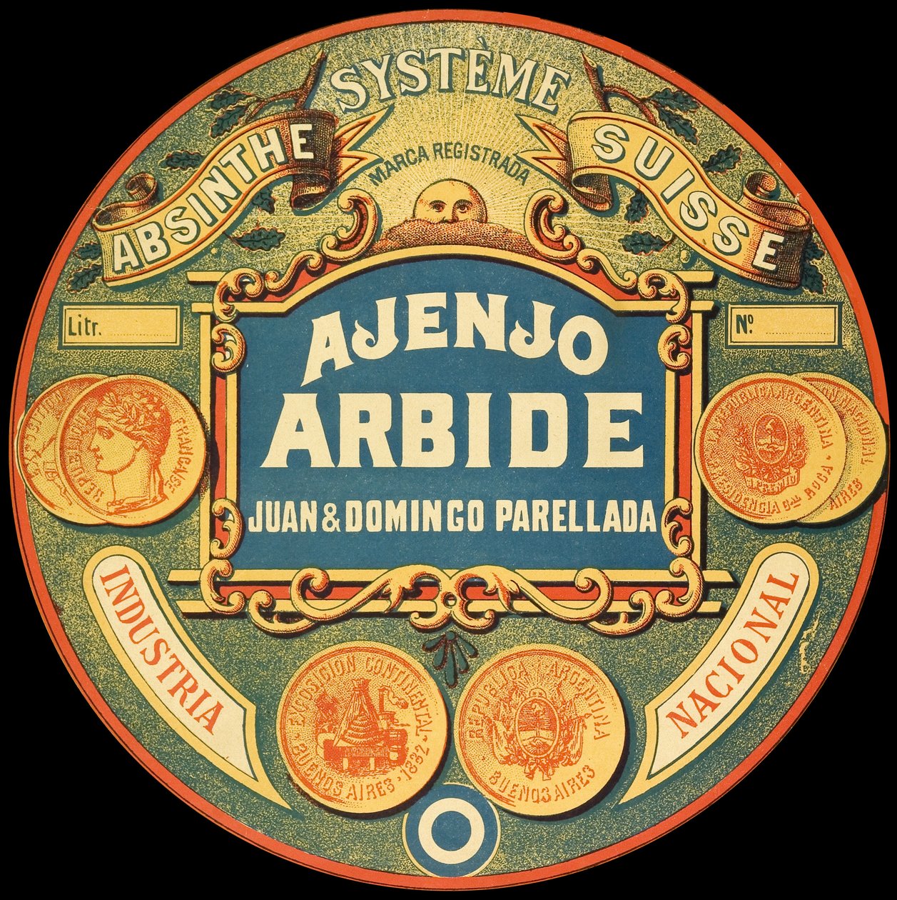 Rótulo da marca argentina de absinto Ajenjo Arbide de Frederick (attr. to) Barnard