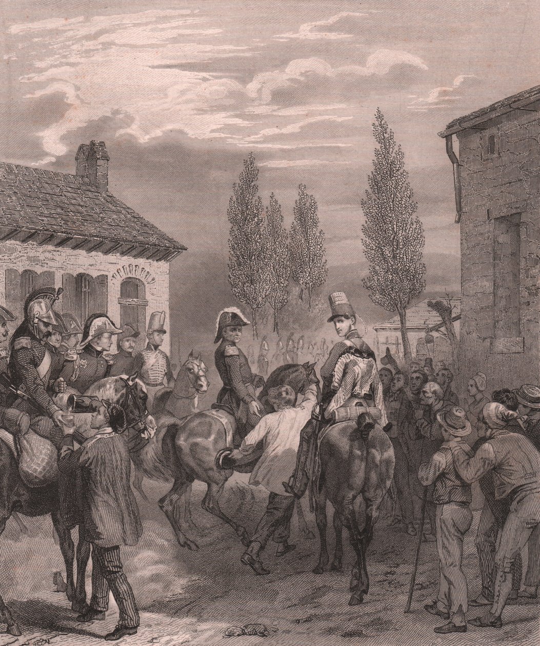 Exército francês entrando na Bélgica, agosto de 1831, gravura em aço em papel de porcelana de William Walcutt