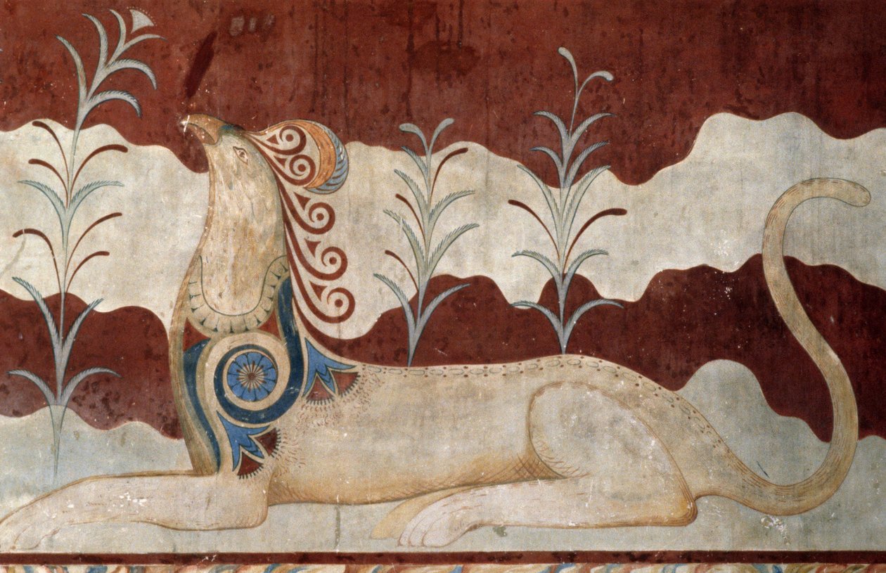 Griffin, fresco na sala do Trono, Palácio de Knossos, Creta, Grécia, civilização Minoana de Georg Carl Heinrich Dollmann