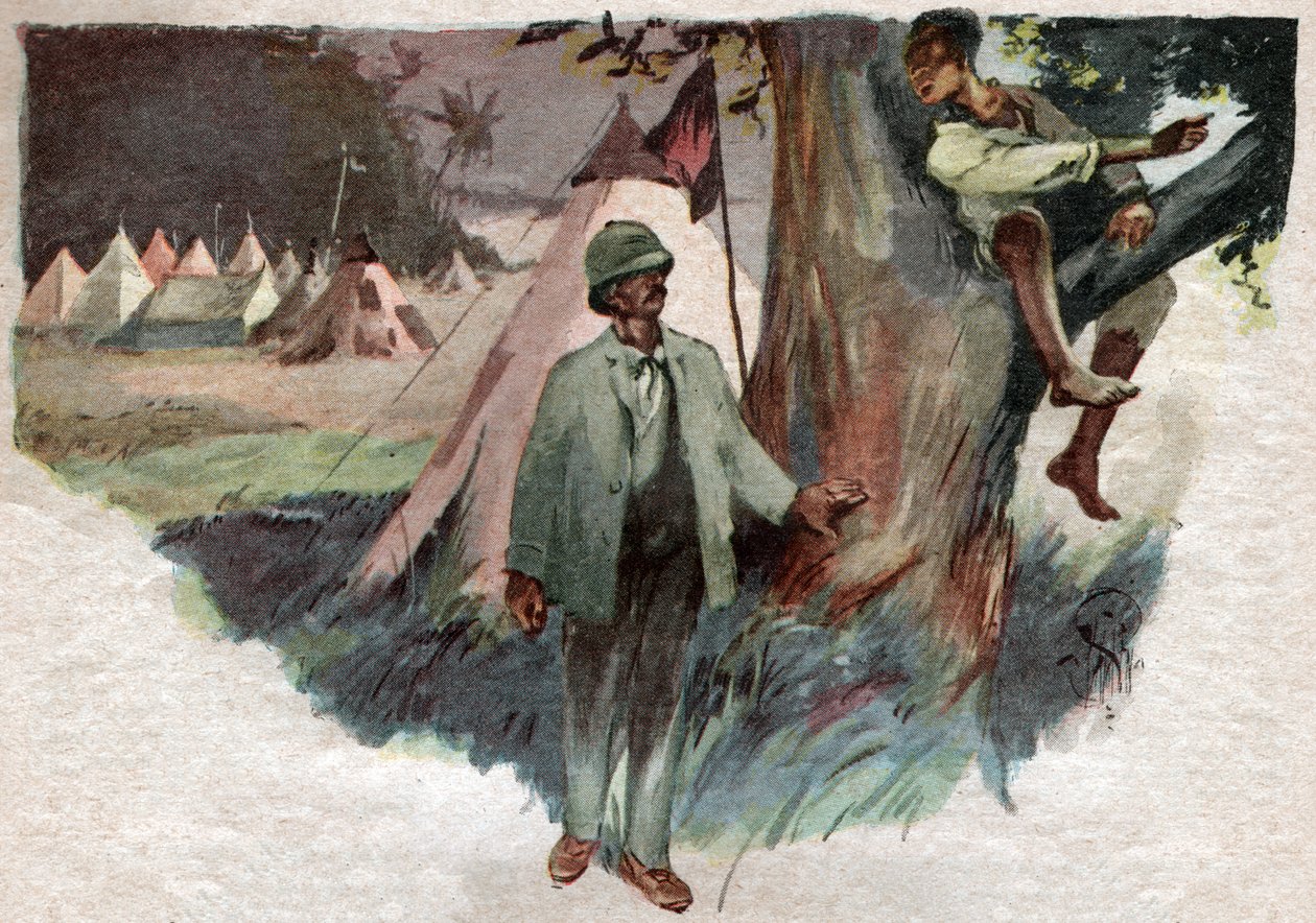 Henry Stanley, com sua ajuda Uledi, em seu acampamento em Zanzibar, antes de sair em busca de David Livingstone de . .