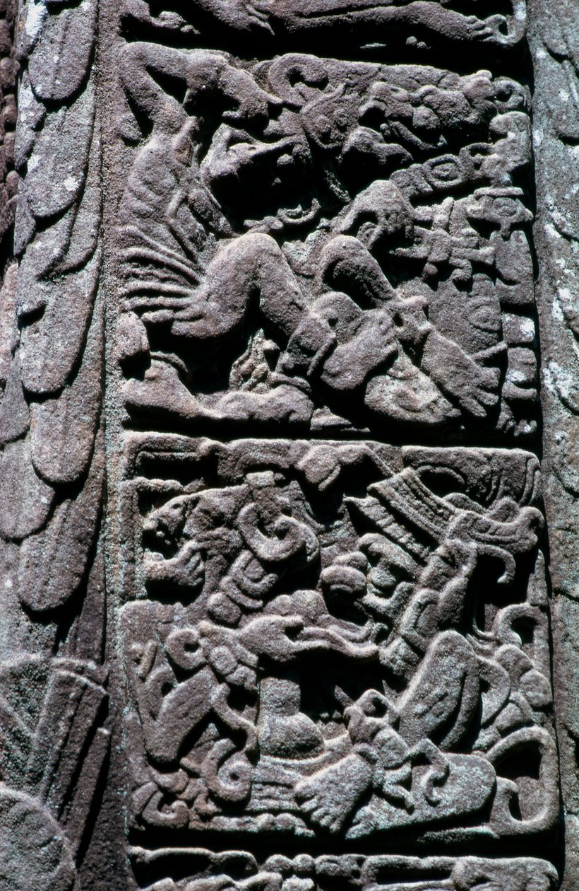 Hieróglifos na Stela D em Quirigua, Izabal, Guatemala, Período Clássico Final, c.600-900 d.C. (foto) de Hippolyte Lalaise Devéria