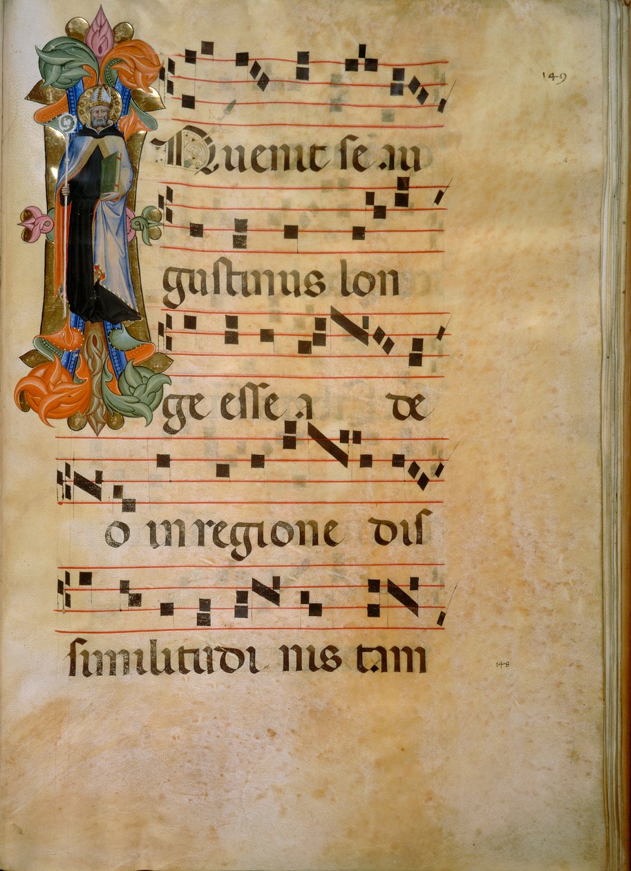 Inicial iluminada com a figura de Santo Agostinho (Corale 19, c. 149), obra de Silvestro dei Gherarducci para o livro coral 19 de Santa Maria degli Angeli conservado na Biblioteca Medice-Laurenziana de Florença. de Henry Charles Fehr
