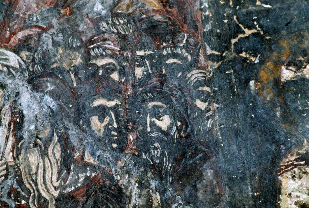 Figuras masculinas, afresco danificado no teto da igreja de Agios Vasileios, Vavouledo, Creta, Grécia (foto) de Georg Carl Heinrich Dollmann