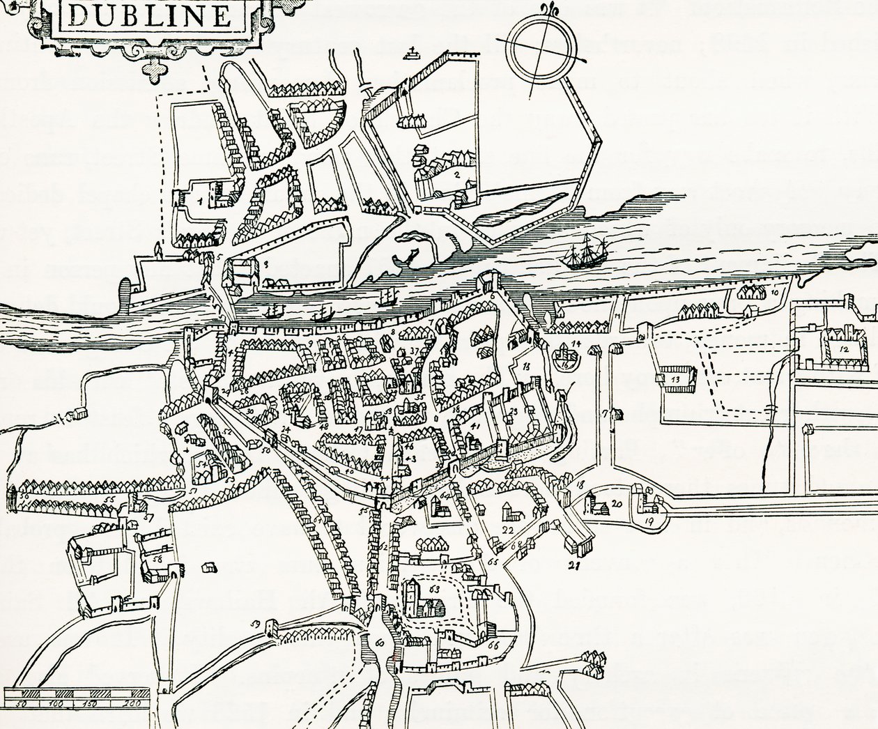 Mapa de Dublin, Irlanda em 1610, de Nosso Próprio País publicado em 1898 de Ferdinand Georg Waldmuller