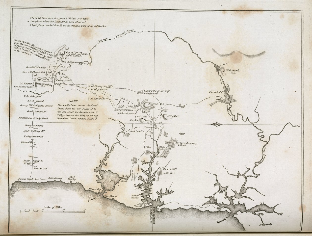 Mapa de Sydney e áreas circundantes, Austrália, c 1798 de Frederick (attr. to) Barnard