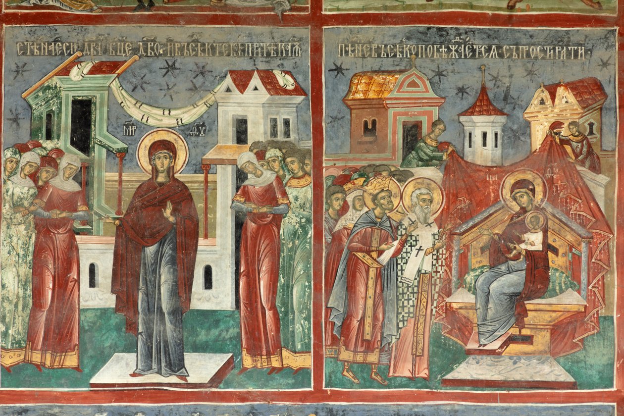 Mosteiro (manastirea Sucevita). A Igreja. Exterior. A parede sul. Pintura mural. de . .