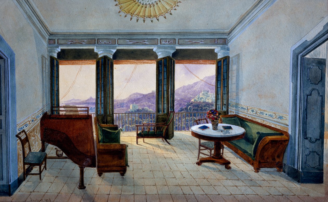 Sala de música com vista para o lago de Georg Carl Heinrich Dollmann