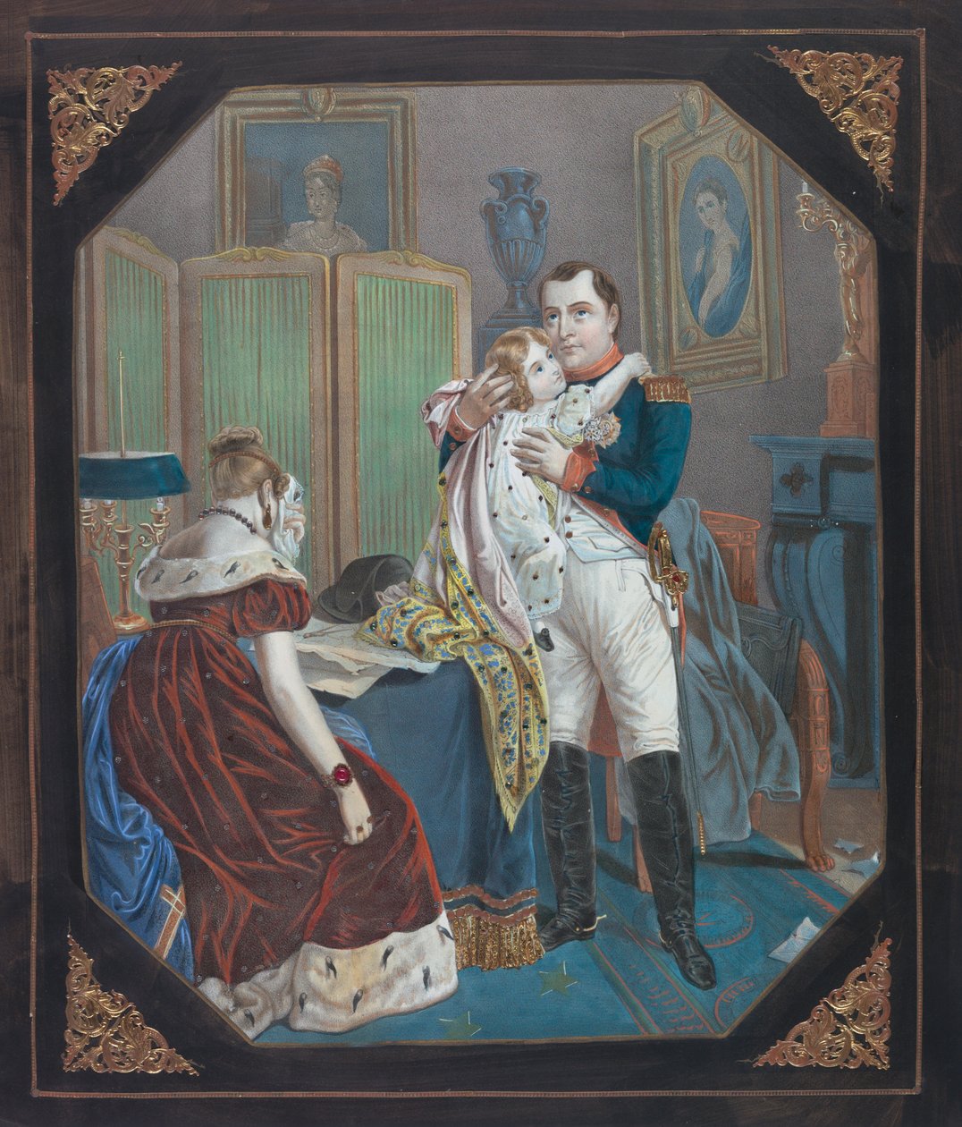 Napoleão e Imperatriz Marie-Louise com o Rei de Roma, c.1860 (litografia) de . .