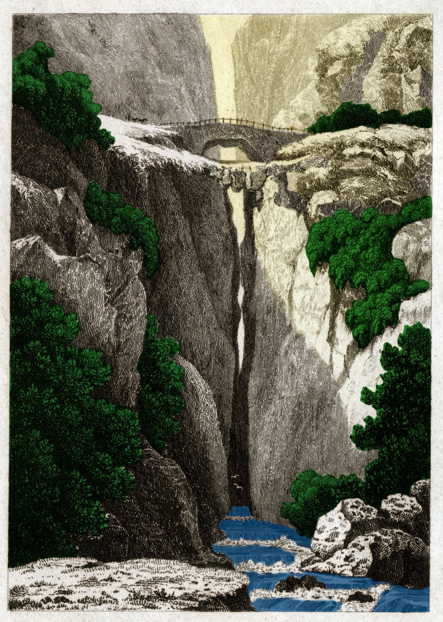 Pontes naturais de Icononzo, Colômbia. cerca de 1840 (Gravura) de . .