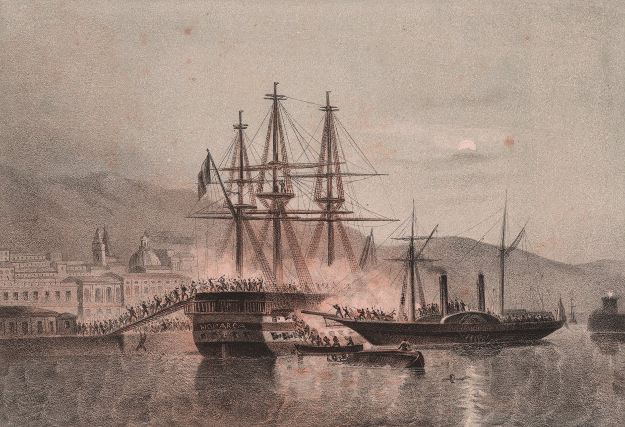 Navio napolitano Monarca atacado por Tuckery, no porto de Castellammare de William Walcutt