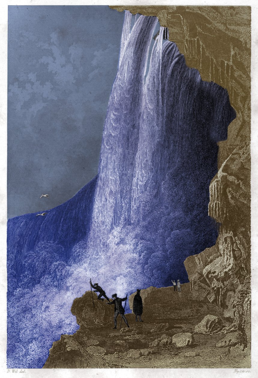 Cataratas do Niágara, EUA. cerca de 1860 (gravura) de . .