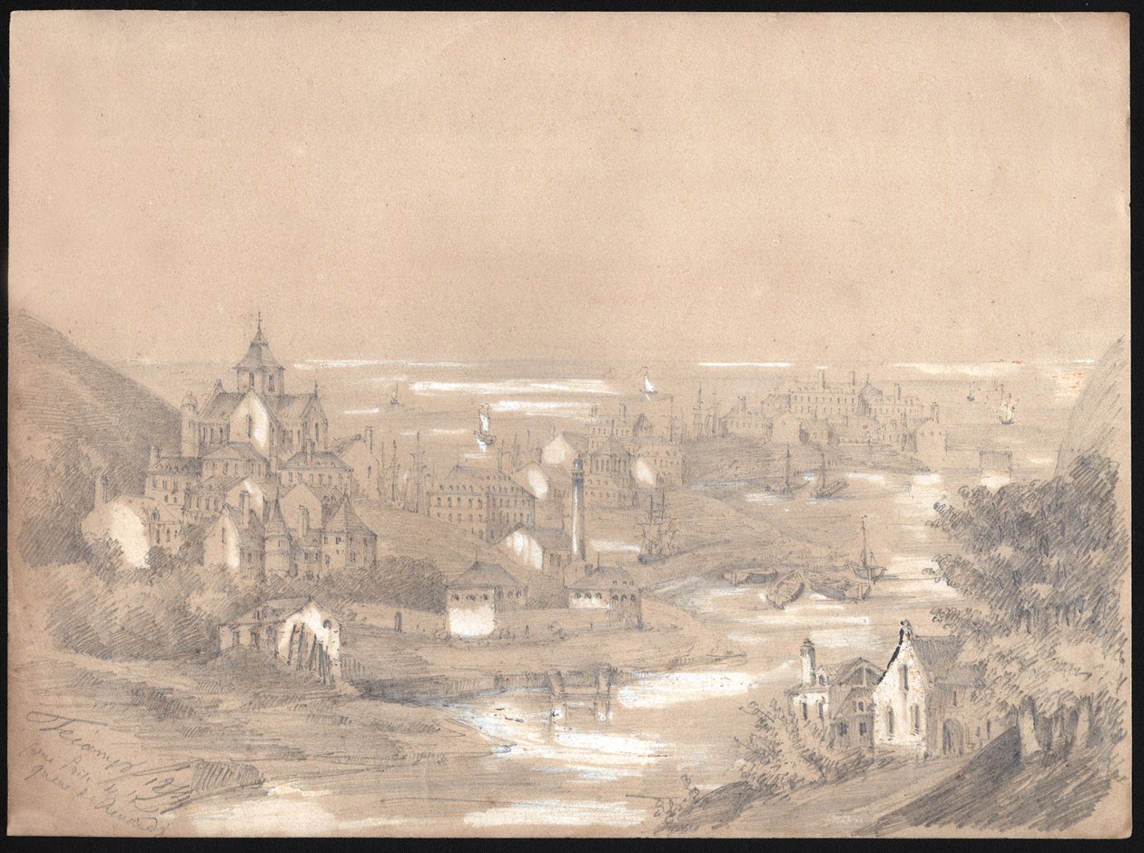 Panorama da cidade de Fecamp, Normandia. 1841 (Desenho) de . .