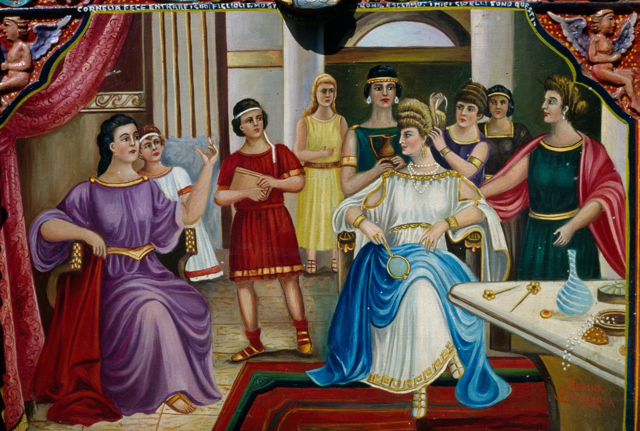 Decoração pictórica retratando a matrona romana no carro Siciliano, Sicília, Itália, Detalhe de Georg Carl Heinrich Dollmann